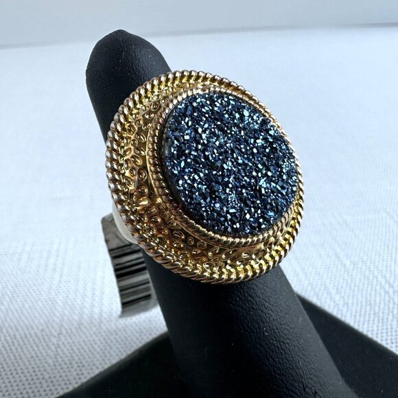 Y2K Gold Tone Statement Druzy Look Ring Size 6 New With Tags - Picture 6 of 11